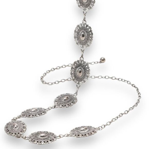 Vintage Silver Medallion Oval Floral Link  Adjustable Concho Belt -NEW - Picture 2 of 5